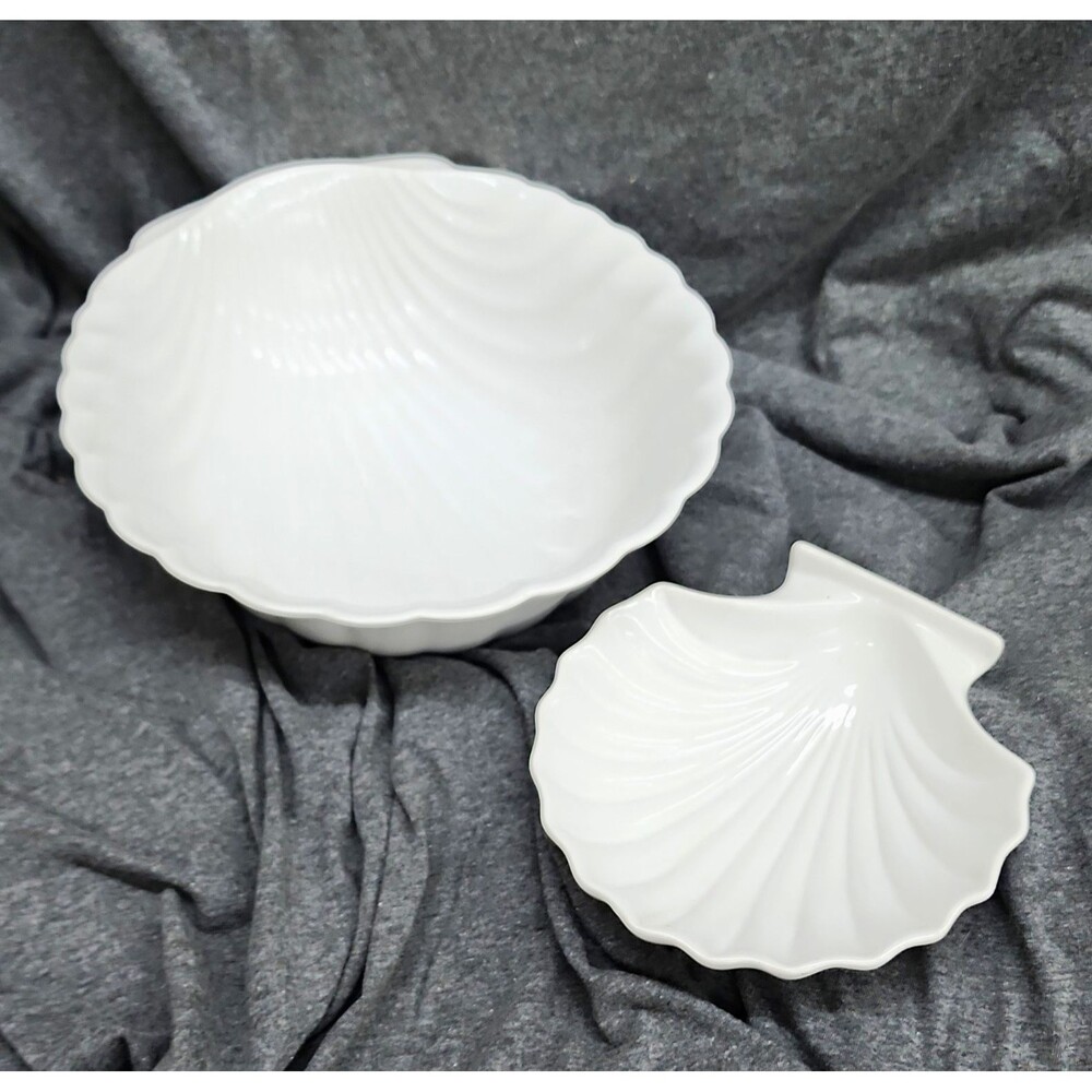 Studio Nova Vintage White Shell-Shaped Glossy Ceramic Bowl Set 2-Piece